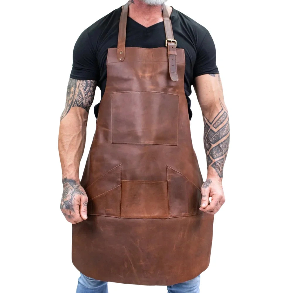 Grembiule in vera pelle versatile: tasche infinite, stile senza tempo per lui e lei!
