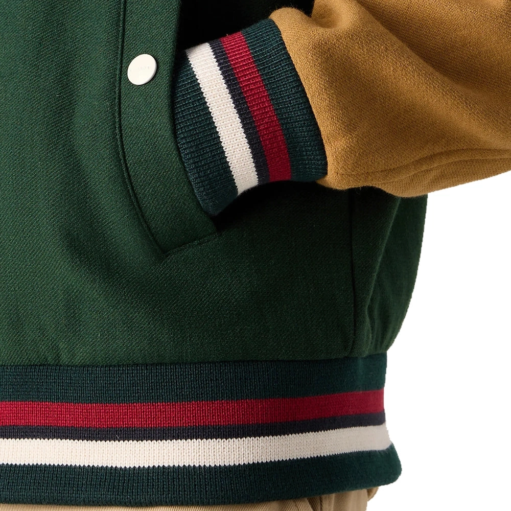 Giacca Varsity Verde Scuro Uomo Aaron Wool: Eleganza Vintage per Stile Inconfondibile.
