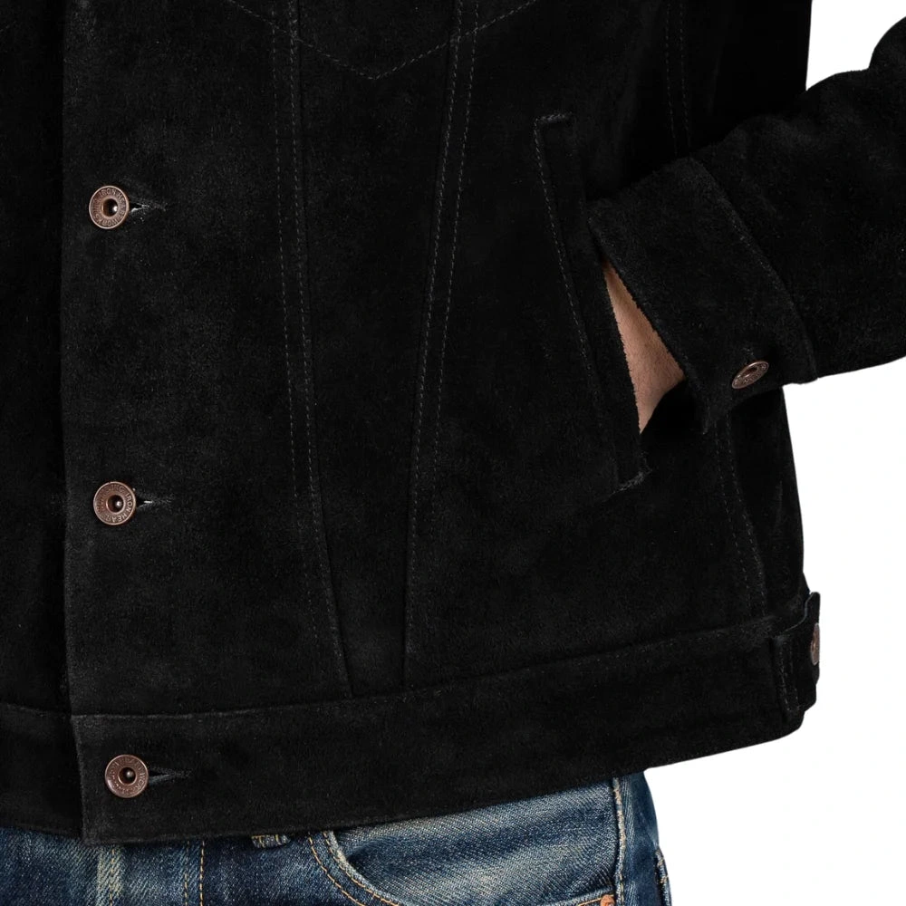 Giacca da camionista in camoscio nero da uomo stile ribelle senza tempo