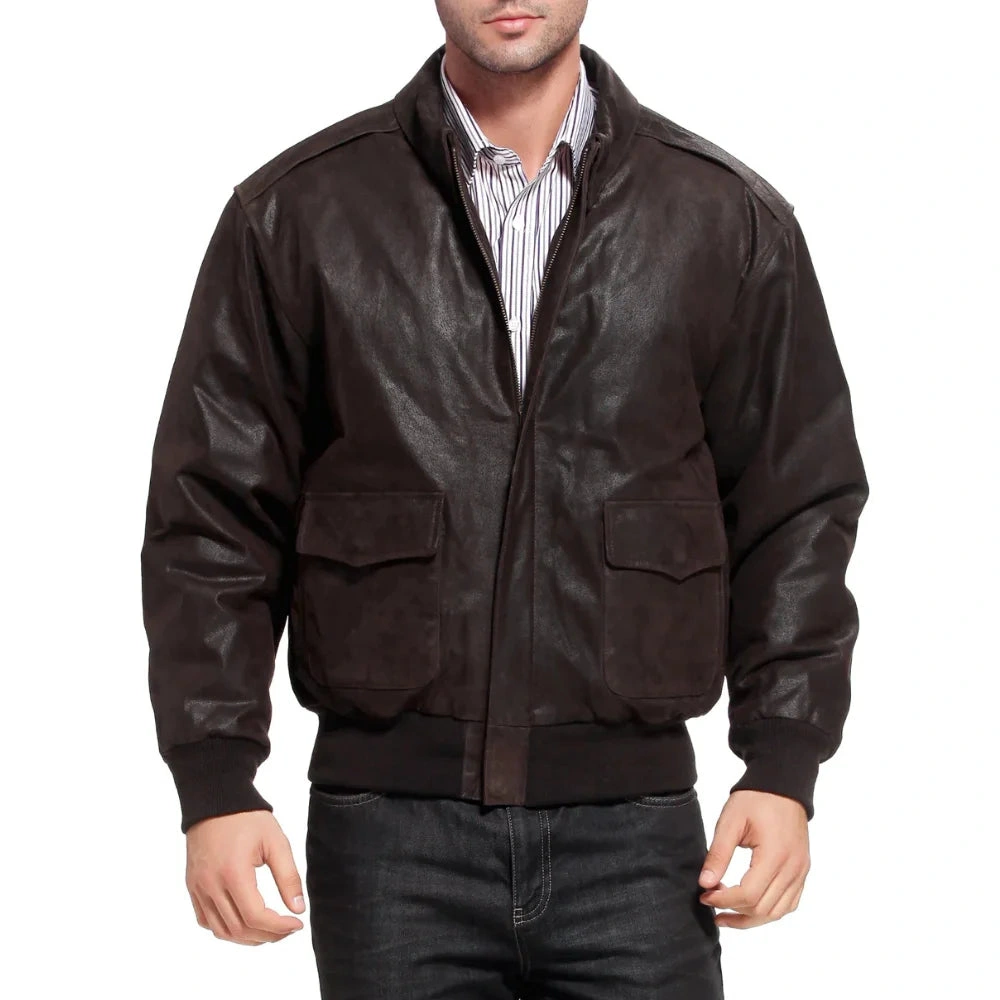 Cappotto Bomber in Pelle Marrone Sfregiato: Eleganza Rugosa per Uomo.